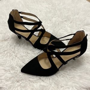NWT Black LC Helen Liz Claiborne Strappy Heels 11W in original box 11W